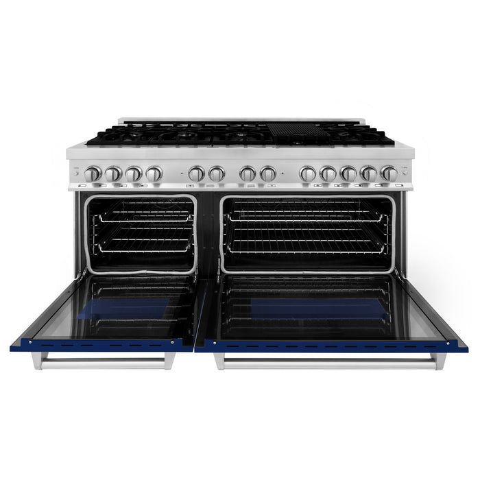 ZLINE 60 In. Professional Dual Fuel Range in Stainless Steel with Blue Gloss Door, RA-BG-60