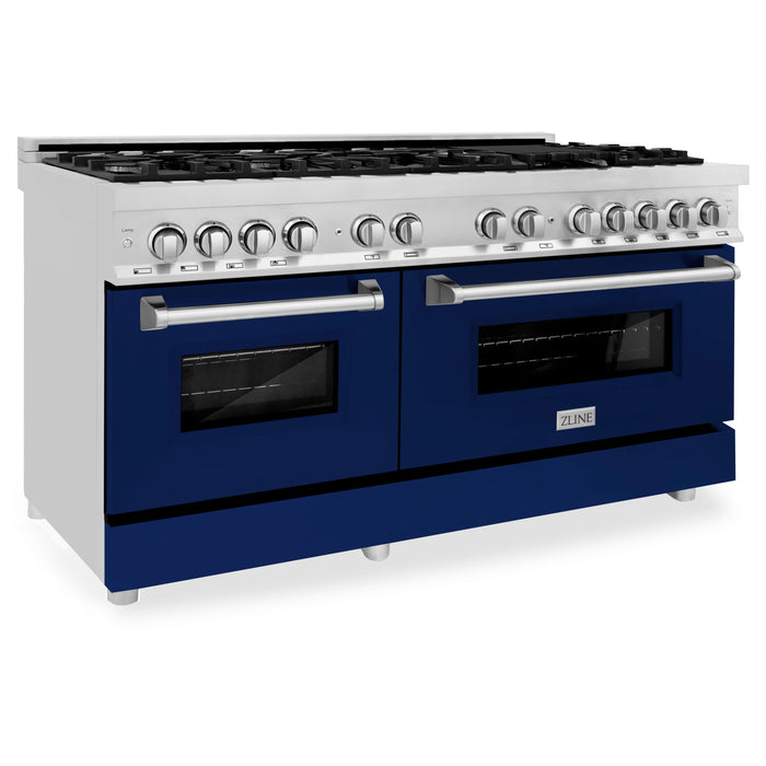 ZLINE 60 In. Professional Dual Fuel Range in Stainless Steel with Blue Gloss Door, RA-BG-60