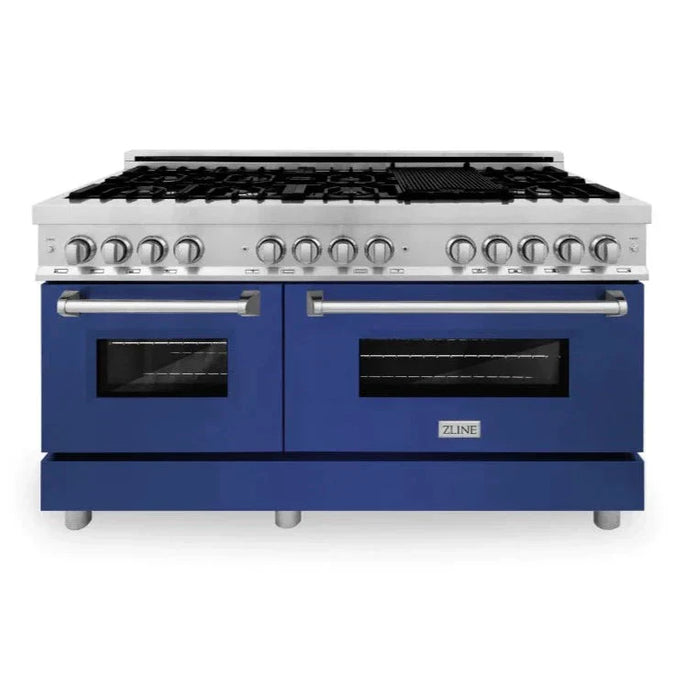 ZLINE 60 In. Professional Dual Fuel Range in Stainless Steel with Blue Matte Door, RA-BM-60