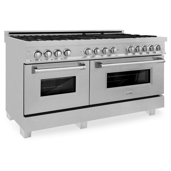 ZLINE 60 In. Professional Dual Fuel Range in Stainless Steel with DuraSnow®Stainless Steel Door, RA-SN-60