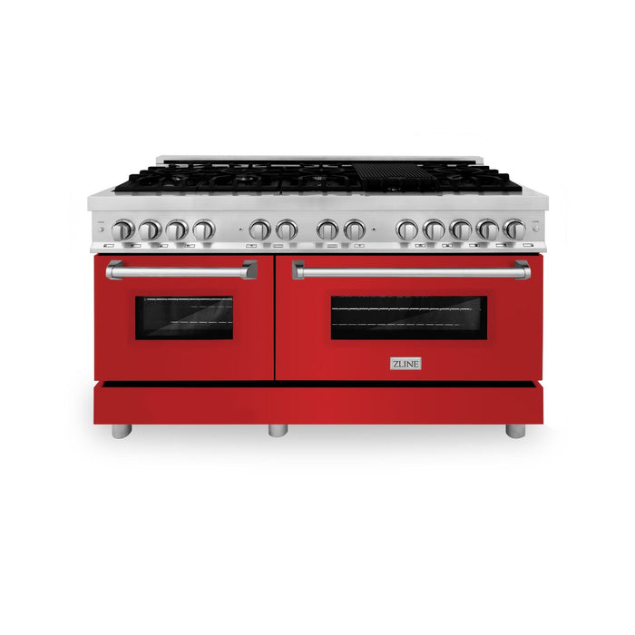 ZLINE 60 In. Professional Dual Fuel Range in Stainless Steel with Red Matte Door, RA-RM-60