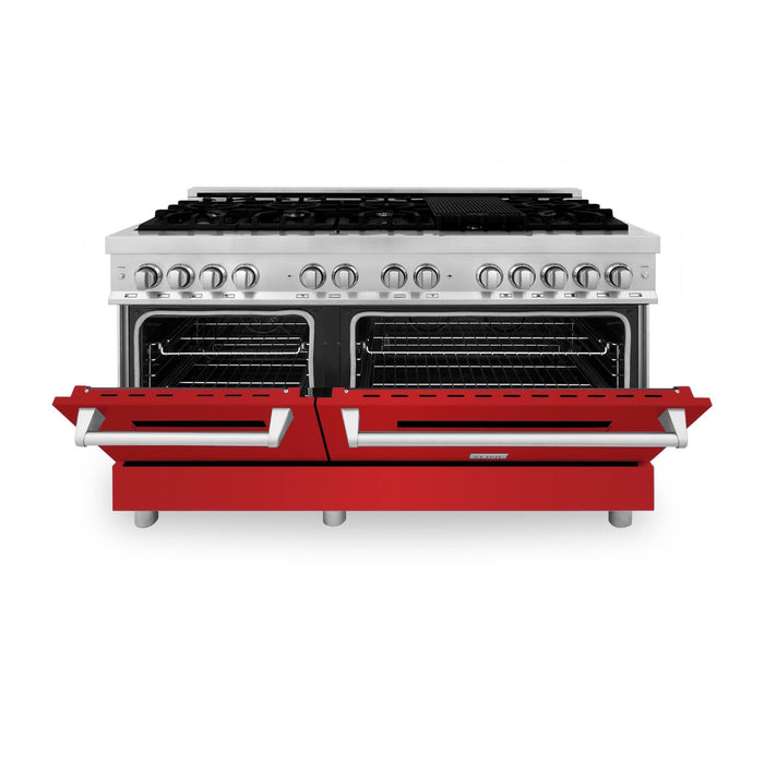 ZLINE 60 In. Professional Dual Fuel Range in Stainless Steel with Red Matte Door, RA-RM-60