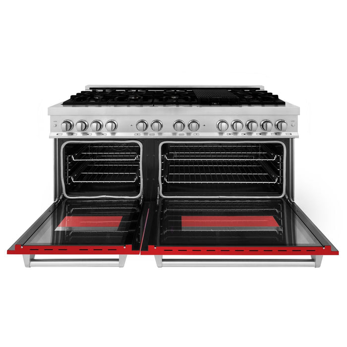 ZLINE 60 In. Professional Dual Fuel Range in Stainless Steel with Red Matte Door, RA-RM-60