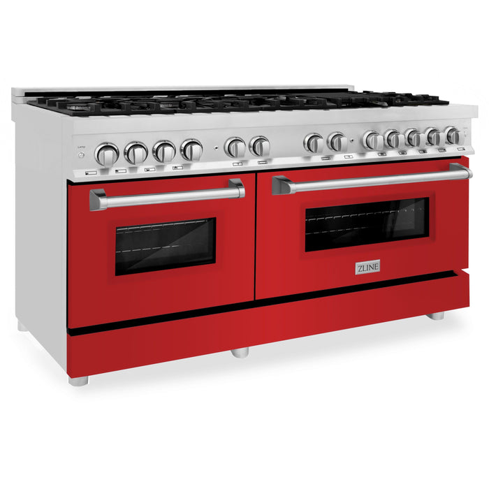 ZLINE 60 In. Professional Dual Fuel Range in Stainless Steel with Red Matte Door, RA-RM-60