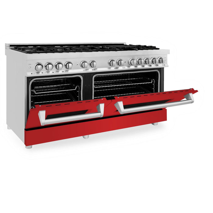 ZLINE 60 In. Professional Dual Fuel Range in Stainless Steel with Red Matte Door, RA-RM-60