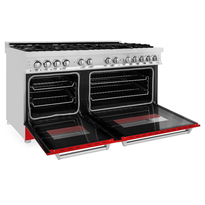 ZLINE 60 In. Professional Dual Fuel Range in Stainless Steel with Red Matte Door, RA-RM-60