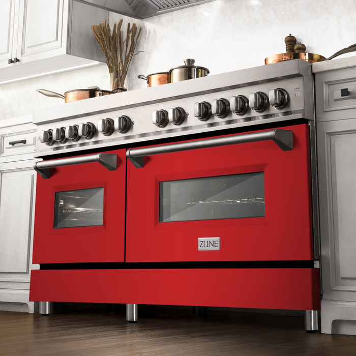 ZLINE 60 In. Professional Dual Fuel Range in Stainless Steel with Red Matte Door, RA-RM-60