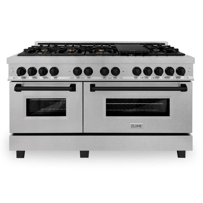 ZLINE 60 Inch Autograph Edition Dual Fuel Range in Stainless Steel with Matte Black Accents, RASZ-60-MB