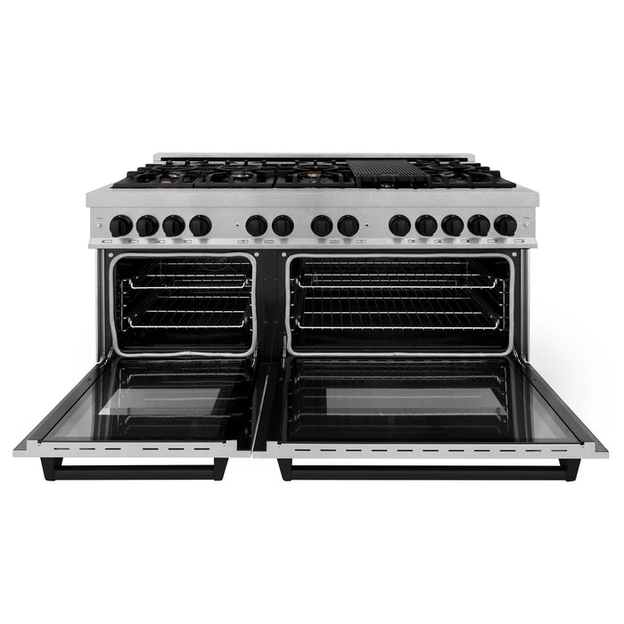 ZLINE 60 Inch Autograph Edition Dual Fuel Range in Stainless Steel with Matte Black Accents, RASZ-60-MB