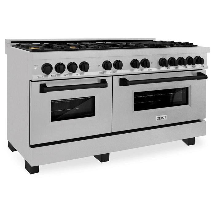 ZLINE 60 Inch Autograph Edition Dual Fuel Range in Stainless Steel with Matte Black Accents, RASZ-60-MB