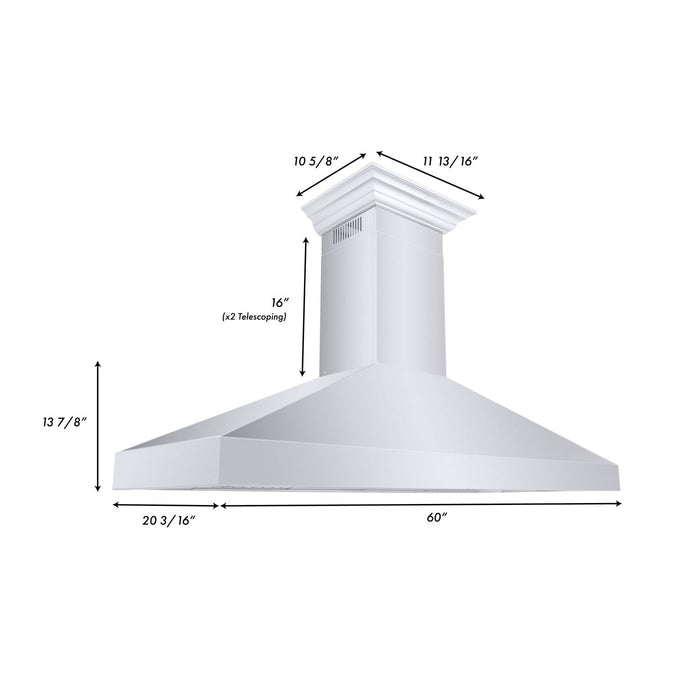 ZLINE 60 in. Professional Convertible Vent Wall Mount Range Hood in Stainless Steel with Crown Molding, 597CRN-60