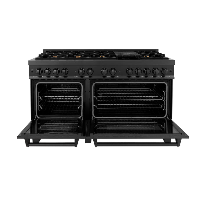 ZLINE 60 in. Professional Gas Burner and 7.6 cu. ft. Electric Oven in Black Stainless Steel with Brass Burners, RAB-60