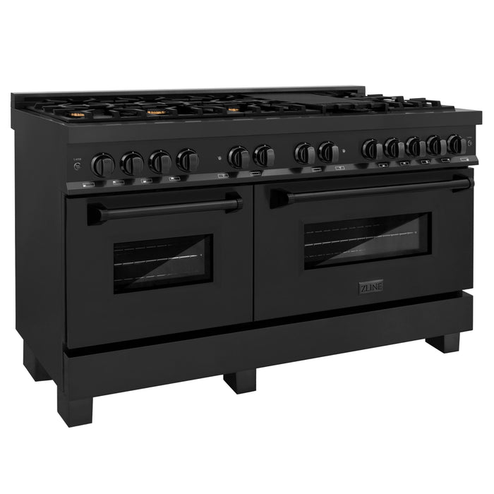 ZLINE 60 in. Professional Gas Burner and 7.6 cu. ft. Electric Oven in Black Stainless Steel with Brass Burners, RAB-60