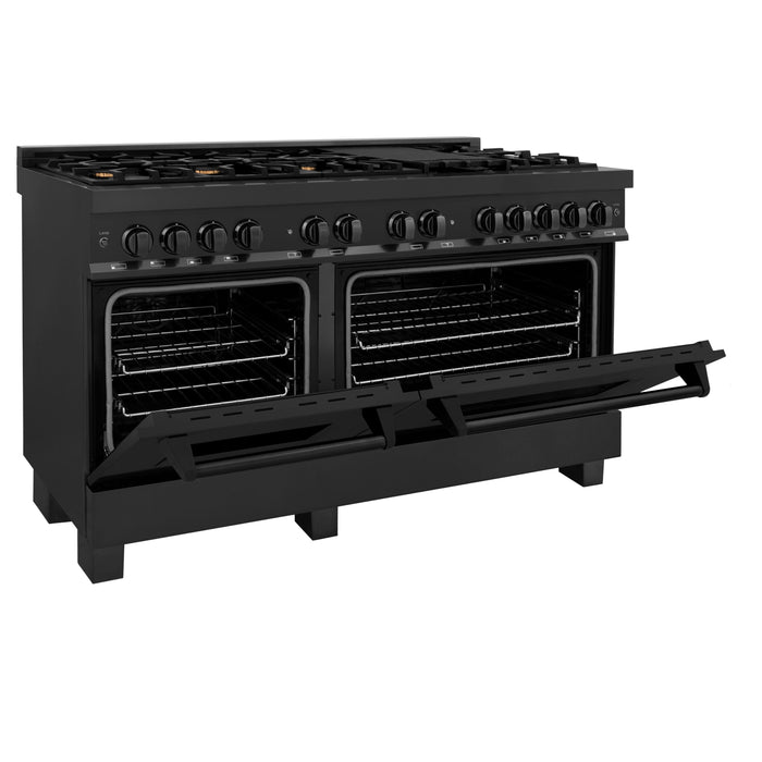 ZLINE 60 in. Professional Gas Burner and 7.6 cu. ft. Electric Oven in Black Stainless Steel with Brass Burners, RAB-60