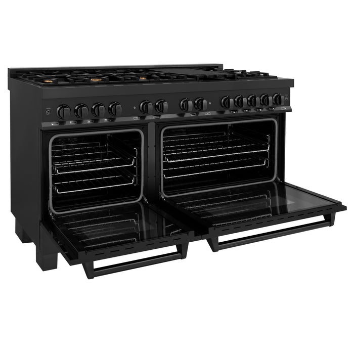 ZLINE 60 in. Professional Gas Burner and 7.6 cu. ft. Electric Oven in Black Stainless Steel with Brass Burners, RAB-60