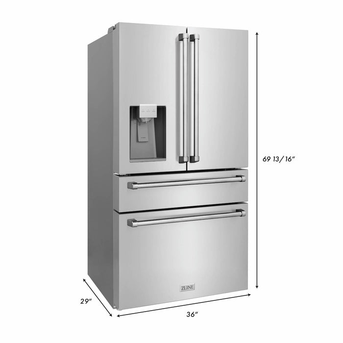 ZLINE Appliance Package - 30" Dual Fuel Range, Refrigerator with Water & Ice Dispenser, Range Hood and Dishwasher