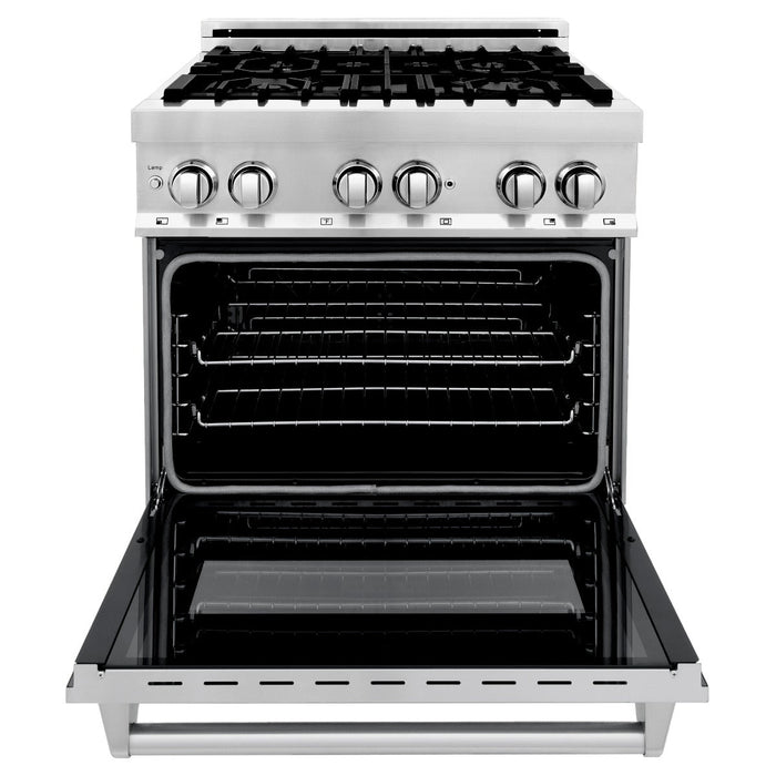 ZLINE Appliance Package - 30" Dual Fuel Range, Refrigerator with Water & Ice Dispenser, Range Hood and Dishwasher