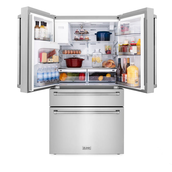 ZLINE Appliance Package - 30" Gas Range, Refrigerator with Water and Ice Dispenser, Microwave, Dishwasher