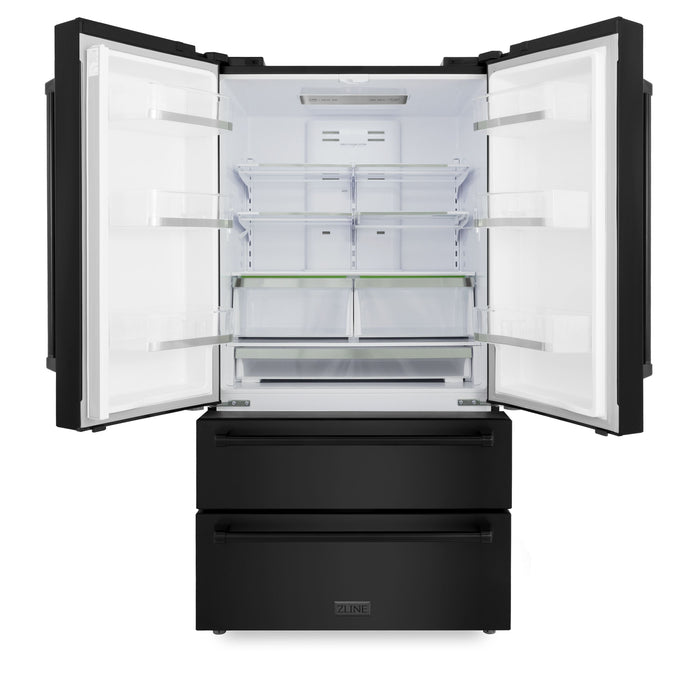 ZLINE Appliance Package - 30" Gas Rangetop, Range Hood, Refrigerator, Dishwasher, Double Wall Oven in Black Stainless