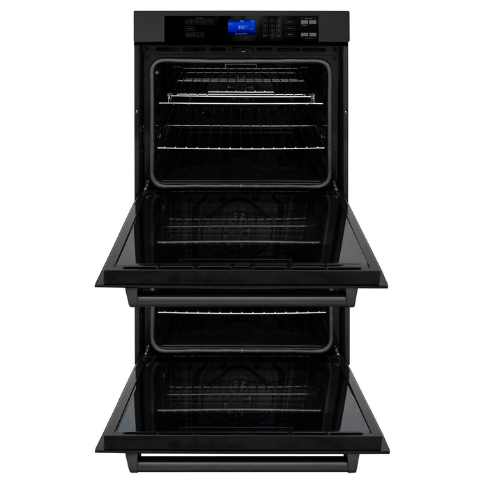 ZLINE Appliance Package - 30" Gas Rangetop, Range Hood, Refrigerator, Dishwasher, Double Wall Oven in Black Stainless