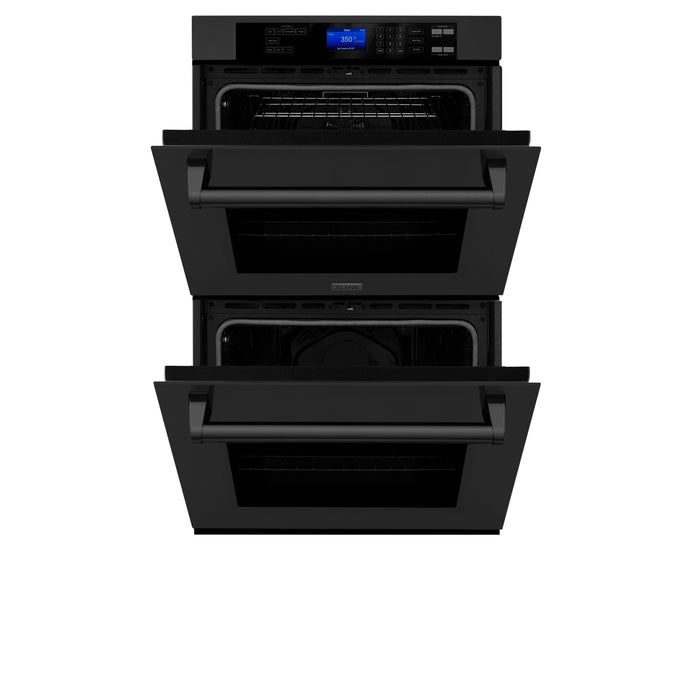 ZLINE Appliance Package - 30" Gas Rangetop, Range Hood, Refrigerator, Dishwasher, Double Wall Oven in Black Stainless