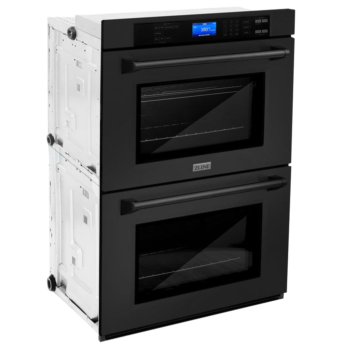 ZLINE Appliance Package - 30" Gas Rangetop, Range Hood, Refrigerator, Dishwasher, Double Wall Oven in Black Stainless