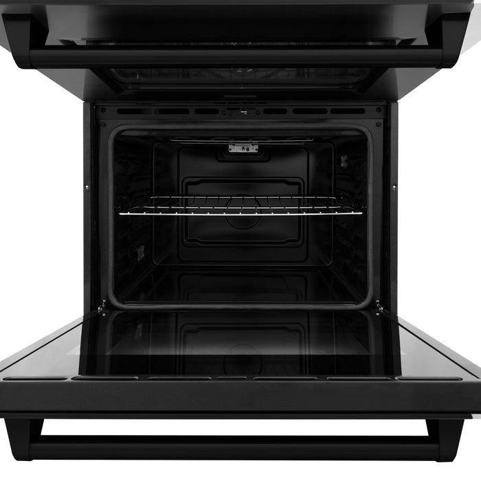 ZLINE Appliance Package - 30" Gas Rangetop, Range Hood, Refrigerator, Dishwasher, Double Wall Oven in Black Stainless