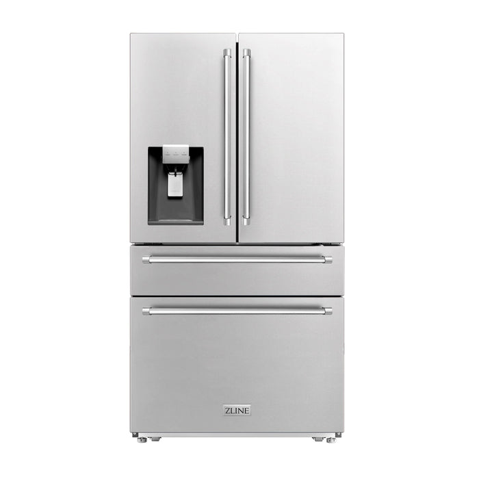 ZLINE Appliance Package - 30 In. Dual Fuel Range, Refrigerator with Water and Ice Dispenser, Over the Range Microwave, 3KPRW-RAOTRH30