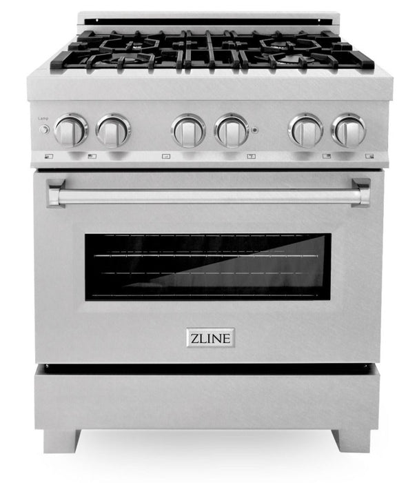 ZLINE Appliance Package - 30 In. Dual Fuel Range and Over the Range Microwave in DuraSnow® Stainless Steel, 2KP-RASOTRH30