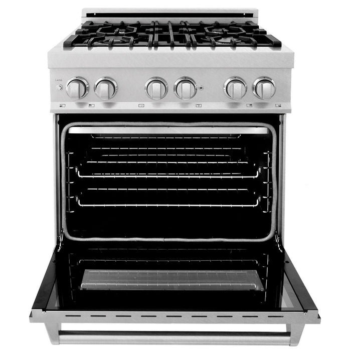 ZLINE Appliance Package - 30 In. Dual Fuel Range and Over the Range Microwave in DuraSnow® Stainless Steel, 2KP-RASOTRH30