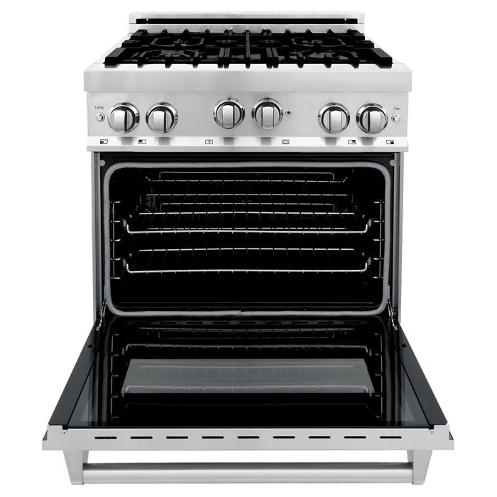 ZLINE Appliance Package - 30 In. Gas Range, Range Hood, Microwave Oven in Stainless Steel, 3KP-RGRHMWO-30