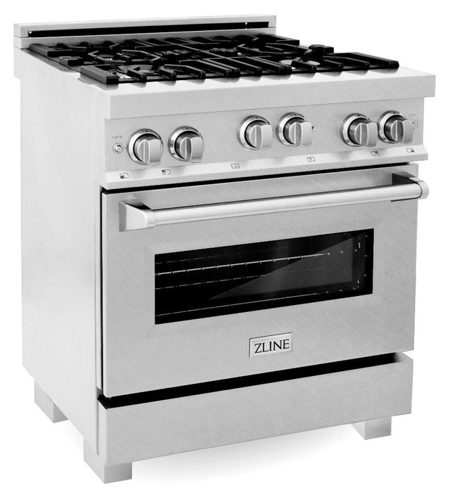 ZLINE Appliance Package - 30 In. Gas Range and Over the Range Microwave in DuraSnow® Stainless Steel, 2KP-RGSOTRH30