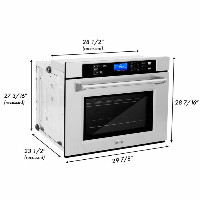 ZLINE Appliance Package - 30 In. Rangetop, Refrigerator with Water and Ice Dispenser, Microwave and Wall Oven in Stainless Steel, 4KPRW-RT30-MWAWS