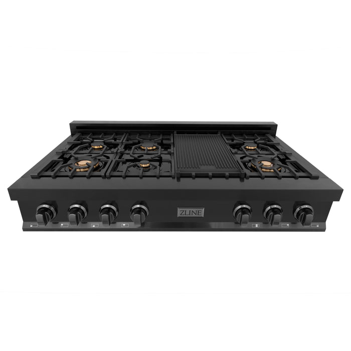 ZLINE Appliance Package - 30" Professional Double Wall Oven, 48" Rangetop, Range Hood In Black Stainless Steel, 3KP-RTBRH48-AWD