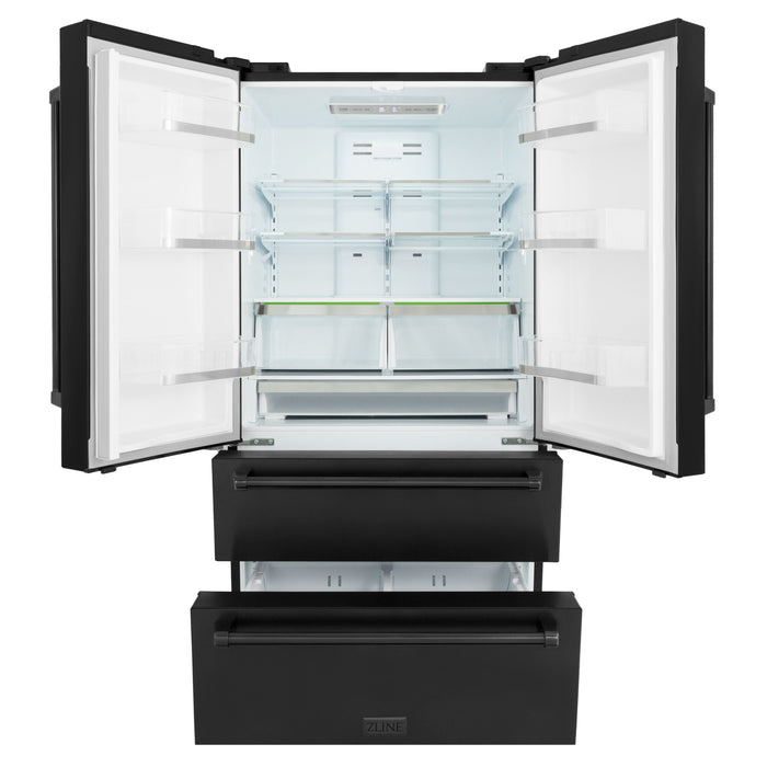 ZLINE Appliance Package - 30" Rangetop, Range Hood, Refrigerator, Dishwasher, Wall Oven in Black Stainless