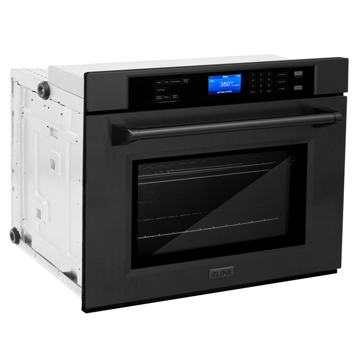 ZLINE Appliance Package - 30" Rangetop, Range Hood, Refrigerator, Dishwasher, Wall Oven in Black Stainless