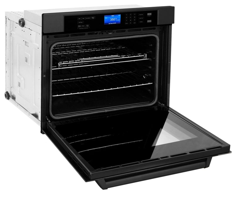 ZLINE Appliance Package - 30" Rangetop, Range Hood, Refrigerator, Dishwasher, Wall Oven in Black Stainless