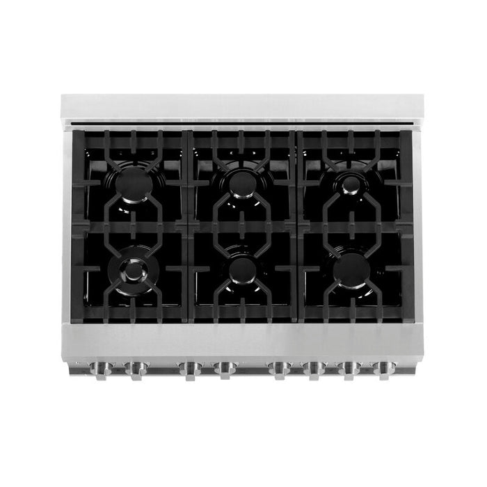 ZLINE Appliance Package - 36" Dual Fuel Range, Range Hood, Microwave, Dishwasher, Refrigerator with Water and Ice Dispenser, 5KPRW-RARH36-MWDWV