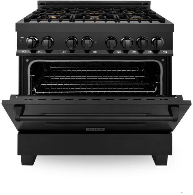 ZLINE Appliance Package - 36 In. Dual Fuel Range, Range Hood, Dishwasher in Black Stainless Steel, 3KP-RABRH36-DWV