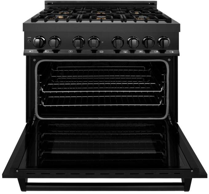 ZLINE Appliance Package - 36 In. Dual Fuel Range, Range Hood, Dishwasher in Black Stainless Steel, 3KP-RABRH36-DWV