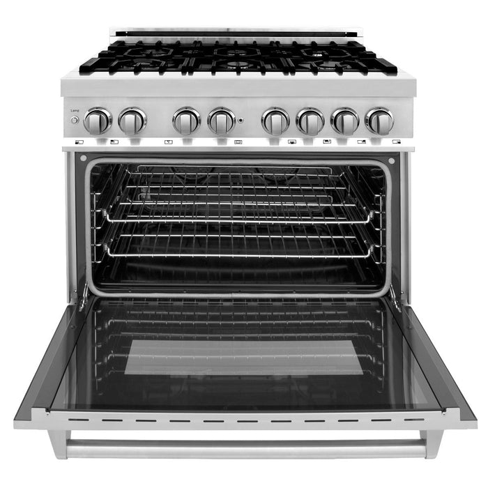 ZLINE Appliance Package - 36 In. Dual Fuel Range, Range Hood, Microwave Oven in Stainless Steel, 3KP-RARHMWO-36