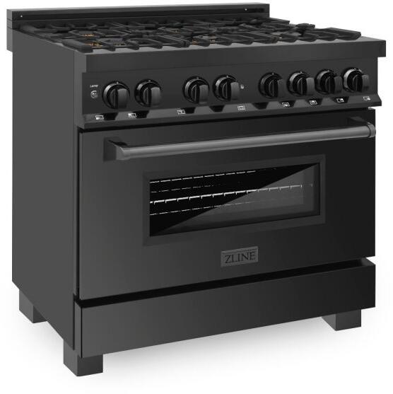 ZLINE Appliance Package - 36 In. Dual Fuel Range with Brass Burners, Range Hood, Microwave Oven in Black Stainless Steel, 3KP-RABRHMWO-36