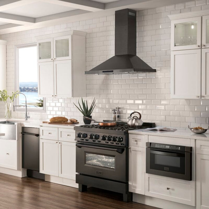 ZLINE Appliance Package - 36" Rangetop With 6 Gas Burners, Range Hood In Black Stainless Steel, 2KP-RTBRH36