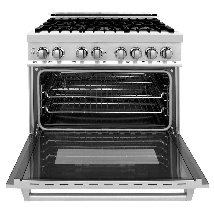 ZLINE Appliance Package - 36 in. Dual Fuel Range, Range Hood, 3 Rack Dishwasher, 3KP-RARH36-DWV