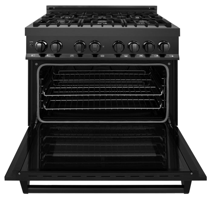 ZLINE Appliance Package - 36 in. Dual Fuel Range, Range Hood, Dishwasher in Black Stainless Steel, 3KP-RABRH36-DW