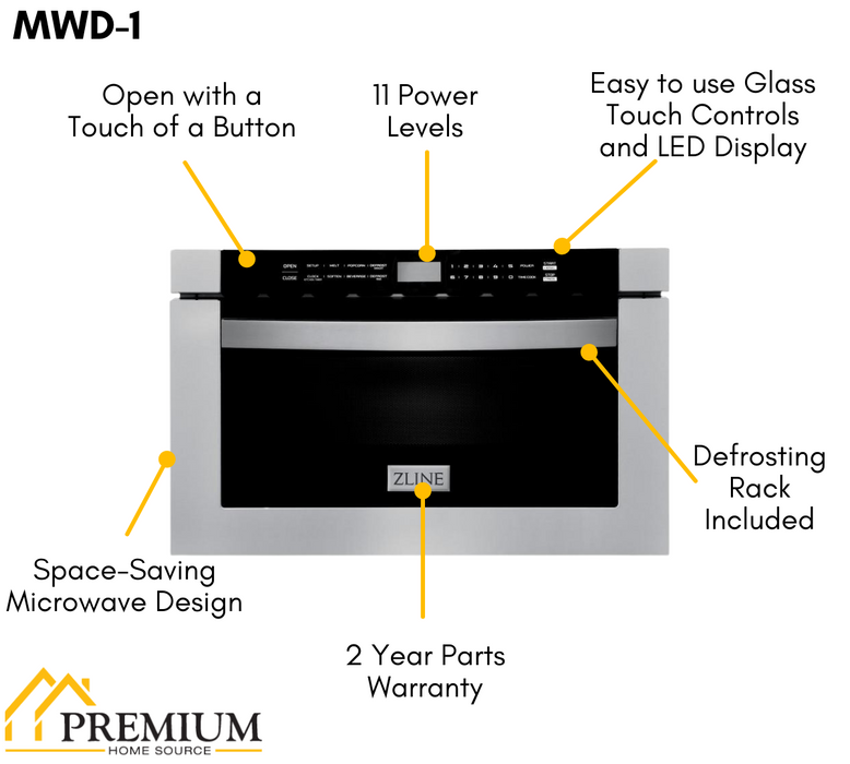 ZLINE Appliance Package - 48" Dual Fuel Range, Range Hood, Microwave, Dishwasher, Refrigerator with Water & Ice Dispenser