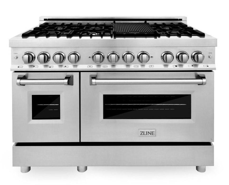 ZLINE Appliance Package - 48" Dual Fuel Range, Range Hood, Microwave, Dishwasher, Refrigerator with Water & Ice Dispenser