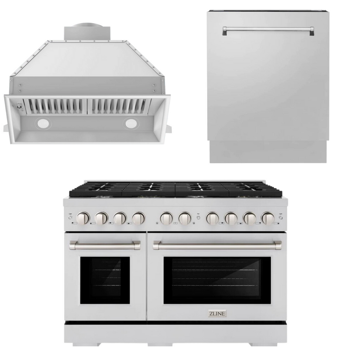 ZLINE Appliance Package - 48" Gas Range, Range Hood Insert and Dishwasher, 3KP-SGRRHI48-DWV