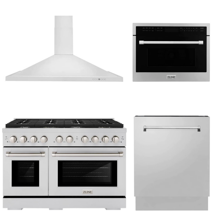 ZLINE Appliance Package - 48" Gas Range, Range Hood, Microwave Oven and Dishwasher, 4KP-SGRRH48-MODWV