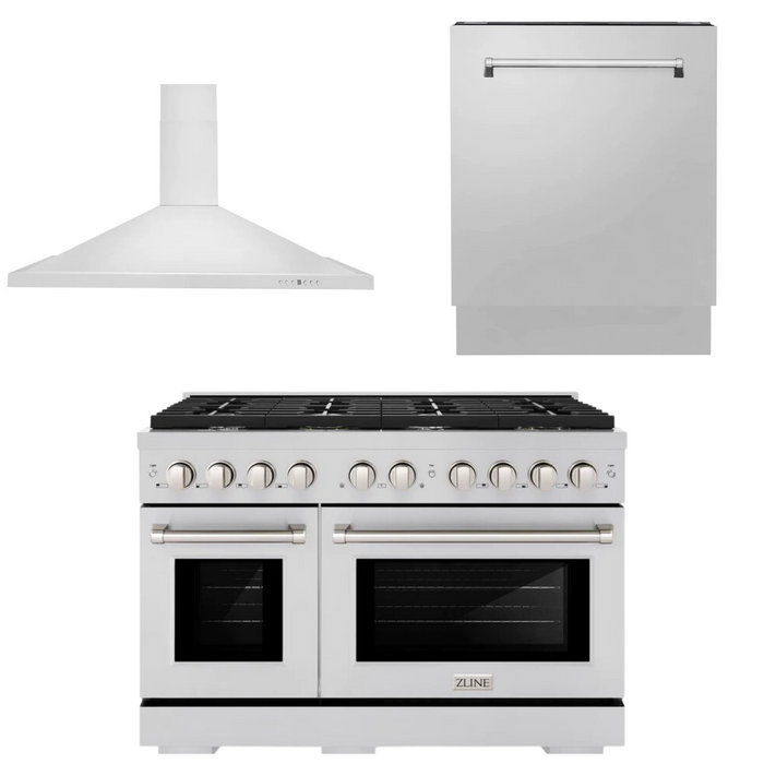 ZLINE Appliance Package - 48" Gas Range, Range Hood and Dishwasher, 3KP-SGRRH48-DWV